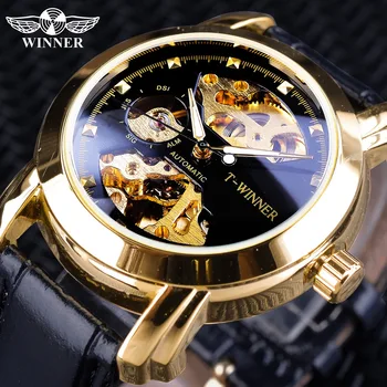 

Winner Classic Royal Retro Design Golden Skeleton Mens Wristwatch Top Brand Luxury Mechanical Automatic Watches Luminous Hands