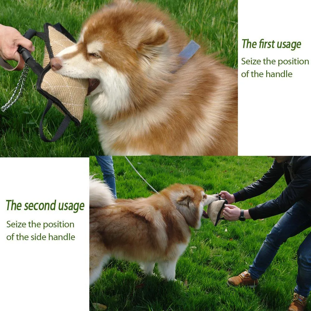 Dog Bite Training Fun Toy Jute Pillow Pad Stick Tug Pillow Chewing Toys With Handles Interactive Fun for Police K9 Schutzhund