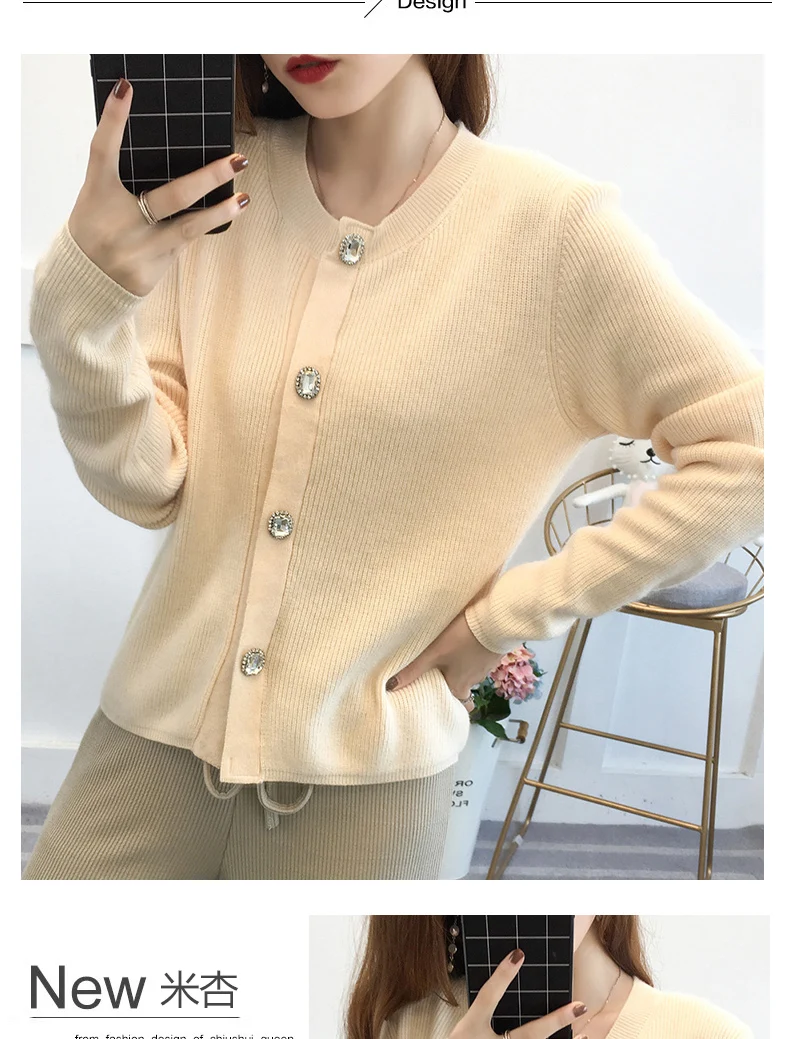 2019 весна-осень, кардиган свитер женский с круглым вырезом Повседневный свитер вязаный длинный рукав Верхняя одежда плюс размер свитер