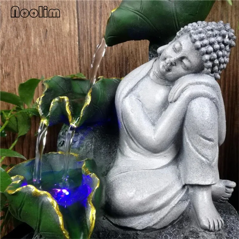 Смола Будда лотоса Воды домашний офис настольный фонтан статуэтки украшения светодиодный светильник фэн-шуй колесо
