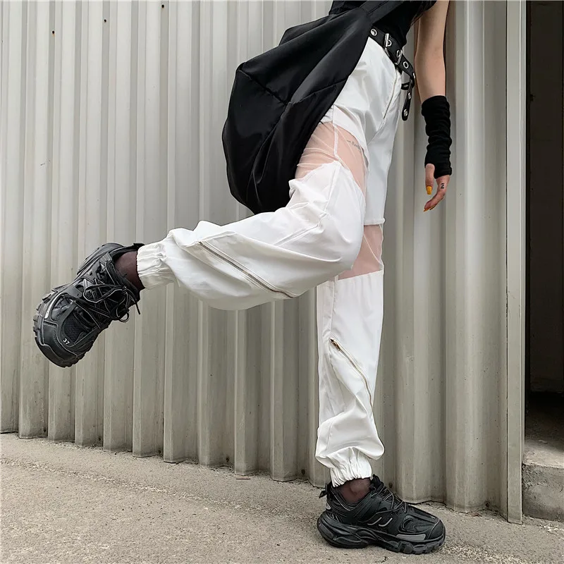 Брюки Harajuku Bf женские сетчатые свободные штаны с завышенной талией Повседневная
