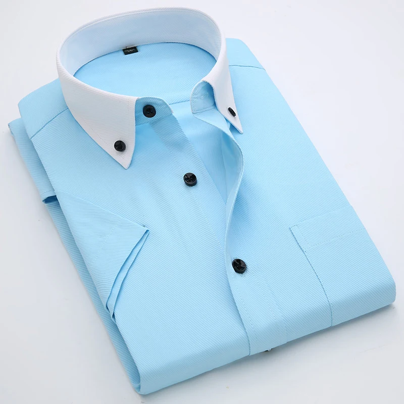 Мужские рубашки бренд летние мужские деловые рубашки с коротким рукавом, приталенные мужские платья, нежелезные однотонные рубашки - Цвет: BSTD189