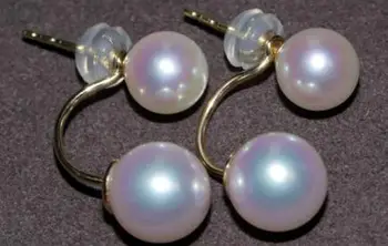 

free shipping>>>>noble jewelry charming pair of south sea 5-10mm round white pearl earring 14k