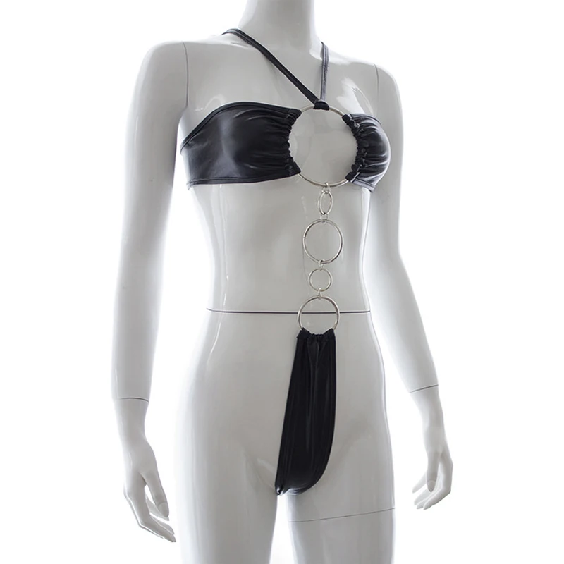 Боди женское цельное без бретелек с металлическими кольцами|bondage bodysuit|fetish teddybondage