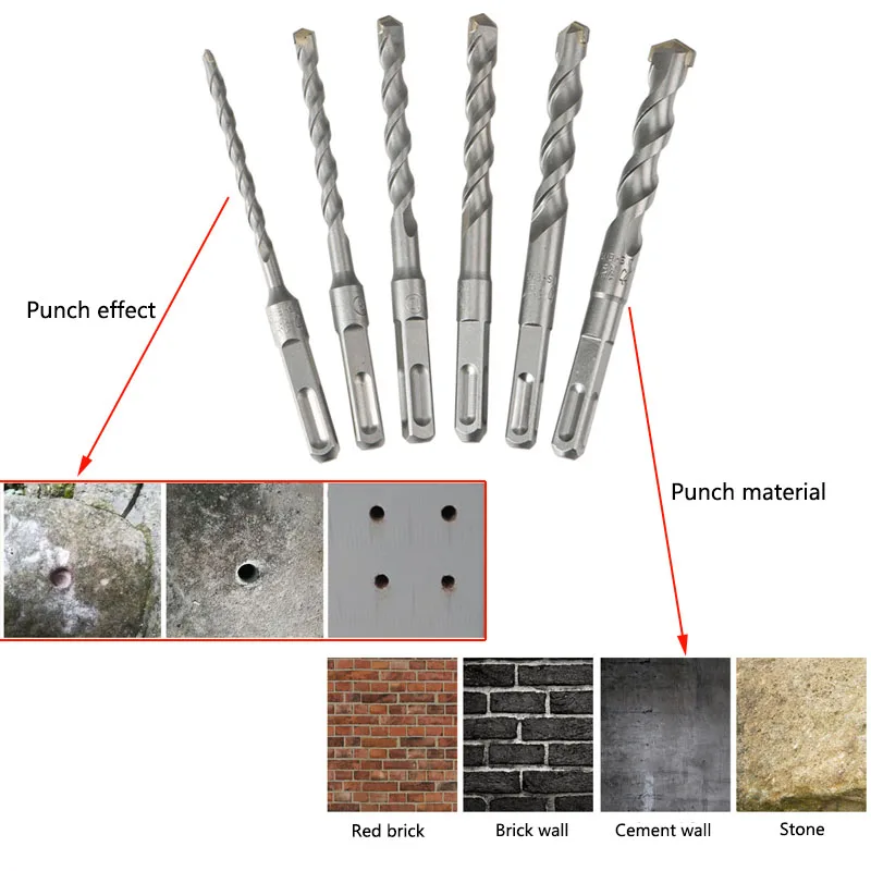 1pc 6 8 10 12mm Hole Saw Drilling Square Handle 150mm Electric Punch Hammer Drill Bits For Wall Concrete Brick Masonry Bit