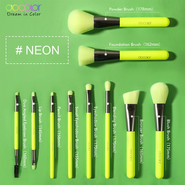 Docolor Professional 10Pcs Makeup Brushes Hair Synthetic Cosmetics Neon Brush Powder Foundation Eyeshadow Make Up Brushes Set 6