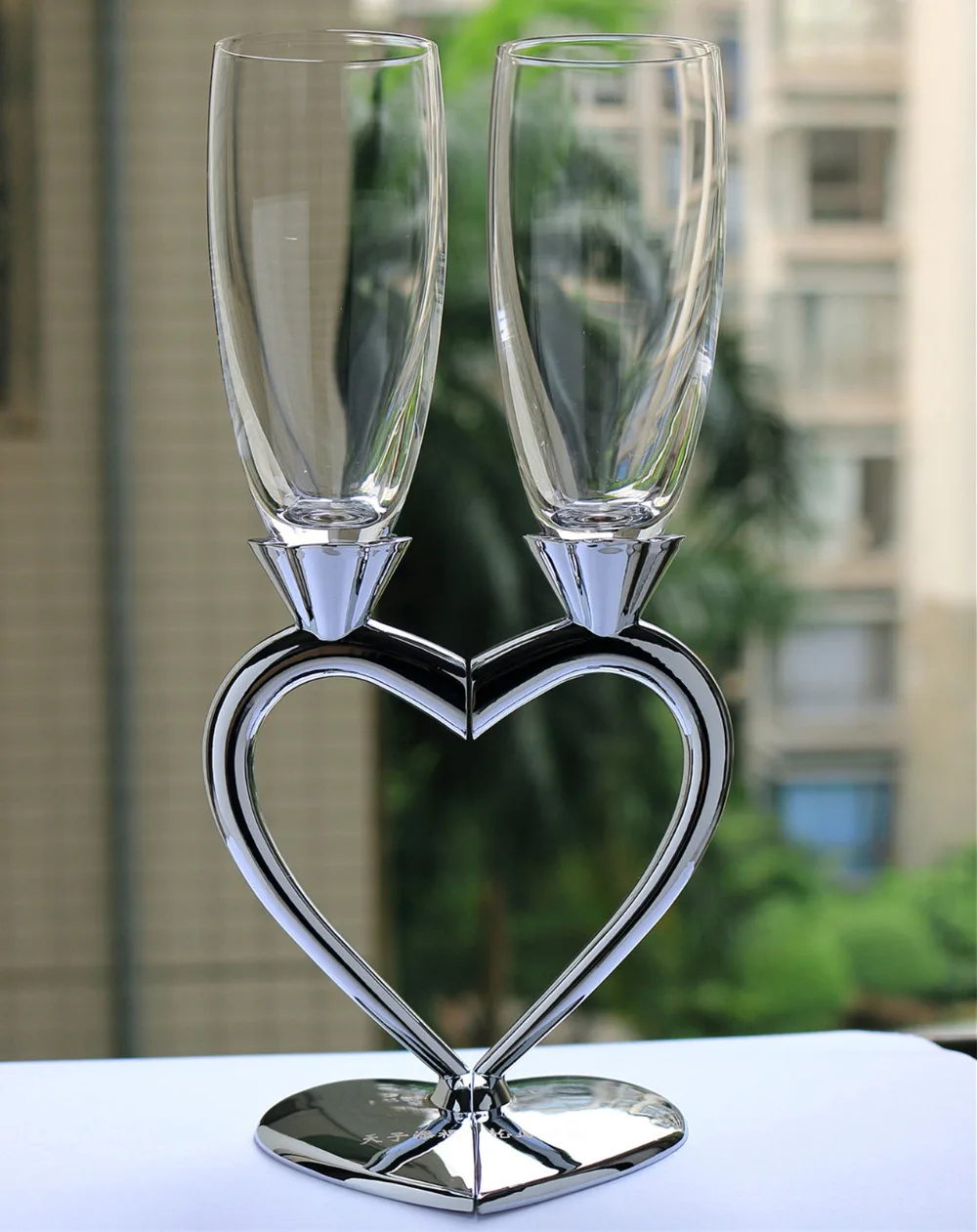 New Heart Design Silver Plated Wedding Toasting Flutes Champagne