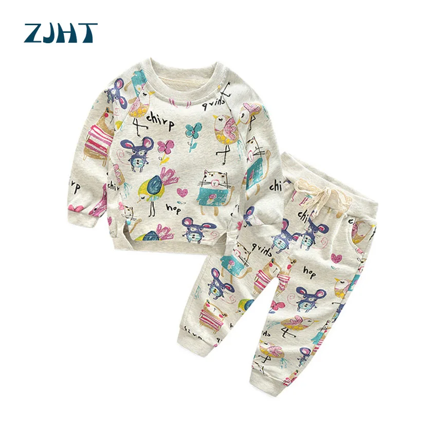 

ZJHT Baby 2PCS Print Sets For Boys Girls Clothes Toddler Children Clothing Kids Spring Jackets Pullover+Pants Suits Outfit MY082