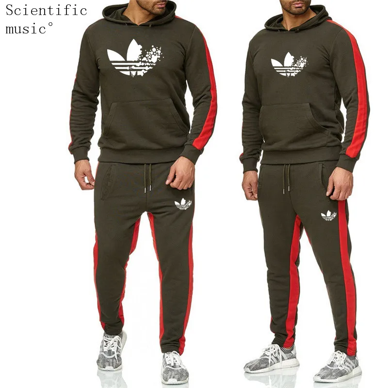 2 Pieces Sets Tracksuit Men New Brand Autumn Winter Hooded Sweatshirt +Drawstring Pants Male Stripe Patchwork Hoodies 2019 2 Pieces Sets Tracksuit Men New Brand Autumn Winter Hooded Sweatshirt +Drawstring Pants Male Stripe Patchwork Hoodies 2019