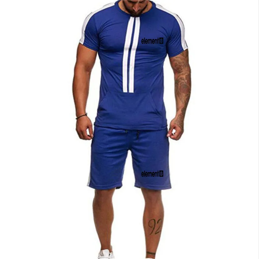 Летний модный брендовый мужской спортивный костюм, набор для футбола, мужской брендовый костюм, комплект из двух предметов, спортивные костюмы, одежда для фитнеса, лоскутный комплект 3XL
