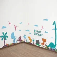 3D артун животные Красочные динозавры Кокосовая пальма настенные наклейки для детской комнаты детские наклейки фрески diy домашний декор