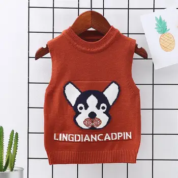 

Baby Sweater Waistcoat Solid Color Baby Girl Vest Naughty Dog Baby Boy Outfit O-Neck Knitted Clothes 3Colors for 1-4T