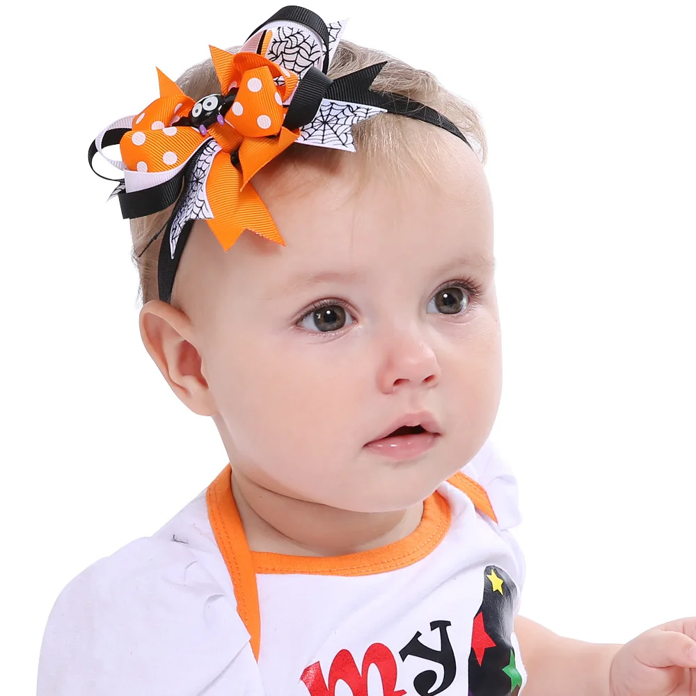 

Cause Joyace 2017 Fashion Halloween Hair Accessories Cute Girls Floral Elastic Headband Pumpkin Bat Hair Bows Kids Headwear