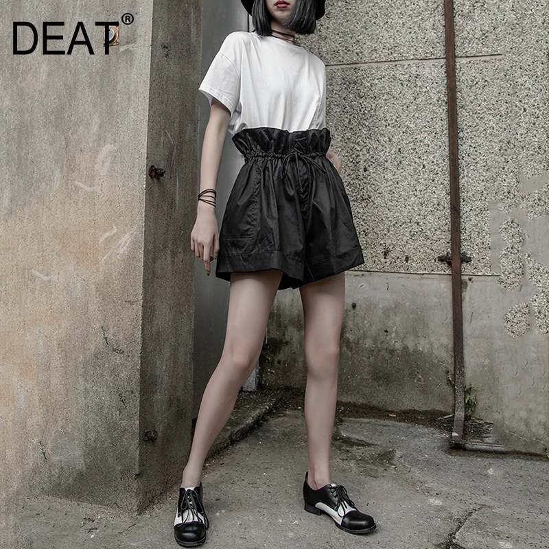 

[DEAT] 2019 New Spring Summer High Waist Loose Ruffles Drawstring Loose Wide Leg Shorts Women Trousers Fashion Tide JX11