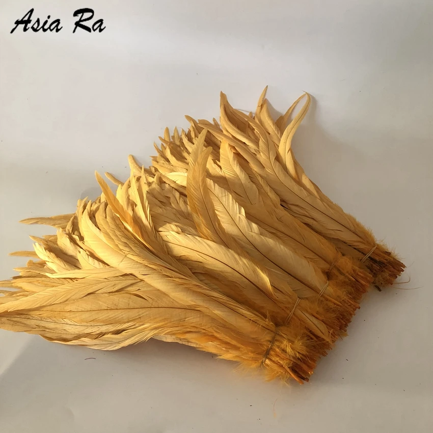 

100 pcs Gold Yellow dyed Loose&natural rooster tail feather 40-45cm/16-18" DIY chicken feathers wedding carnival decorations