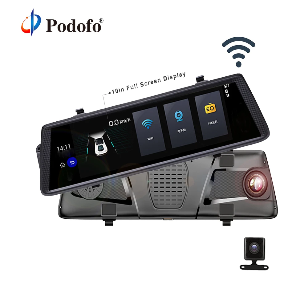 

Podofo Touch Car DVR WIFI 3G Dual Lens Camera Android 5.0 Navigators Video Recorder FHD 1080P Rearview Mirror DVRs