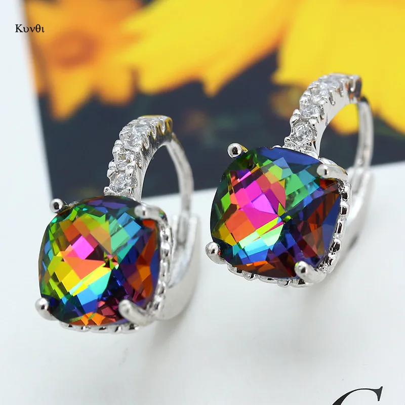 

Charms Silver Plated Clip Earrings for Women Dazzling multi color Crystal Clip Earring New Fashion Gifts Jewelry