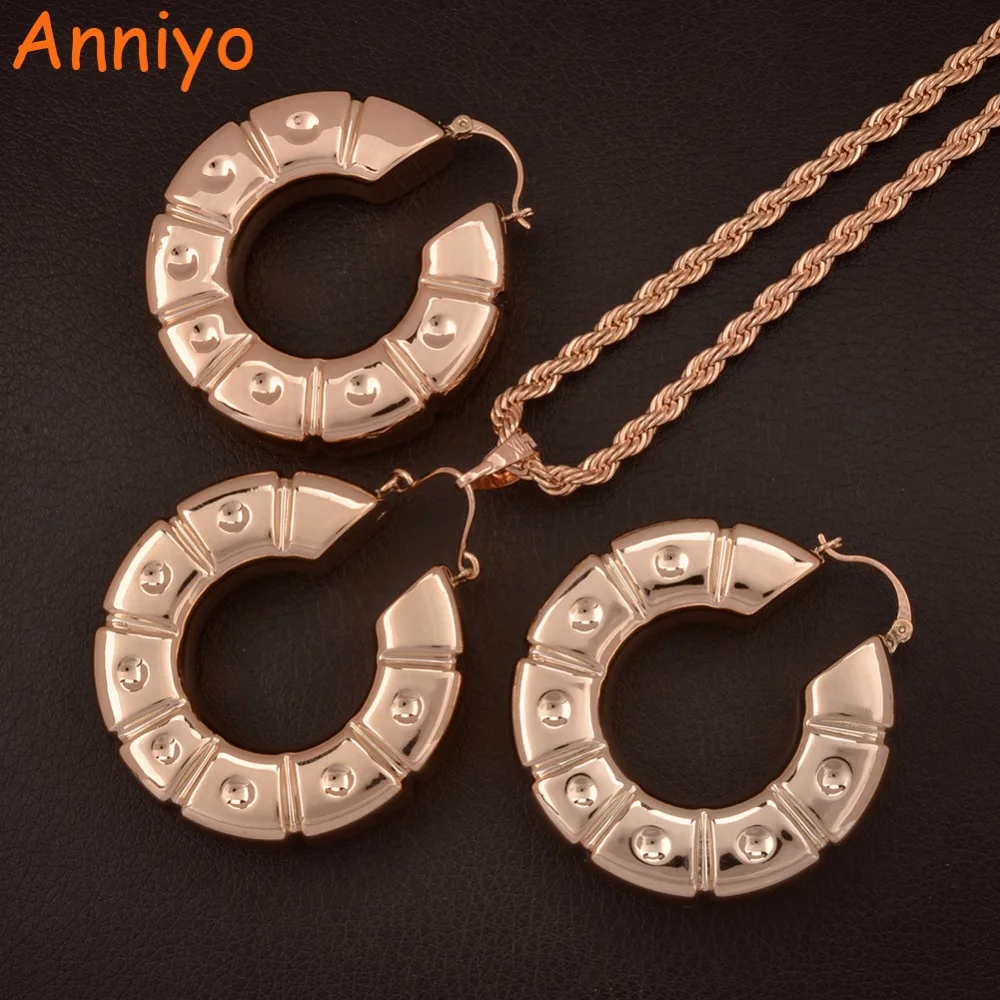 

Anniyo African Party Jewelry sets Nigerian Pendant Chains & Round Earrings set Ornament Best Gifts #060904