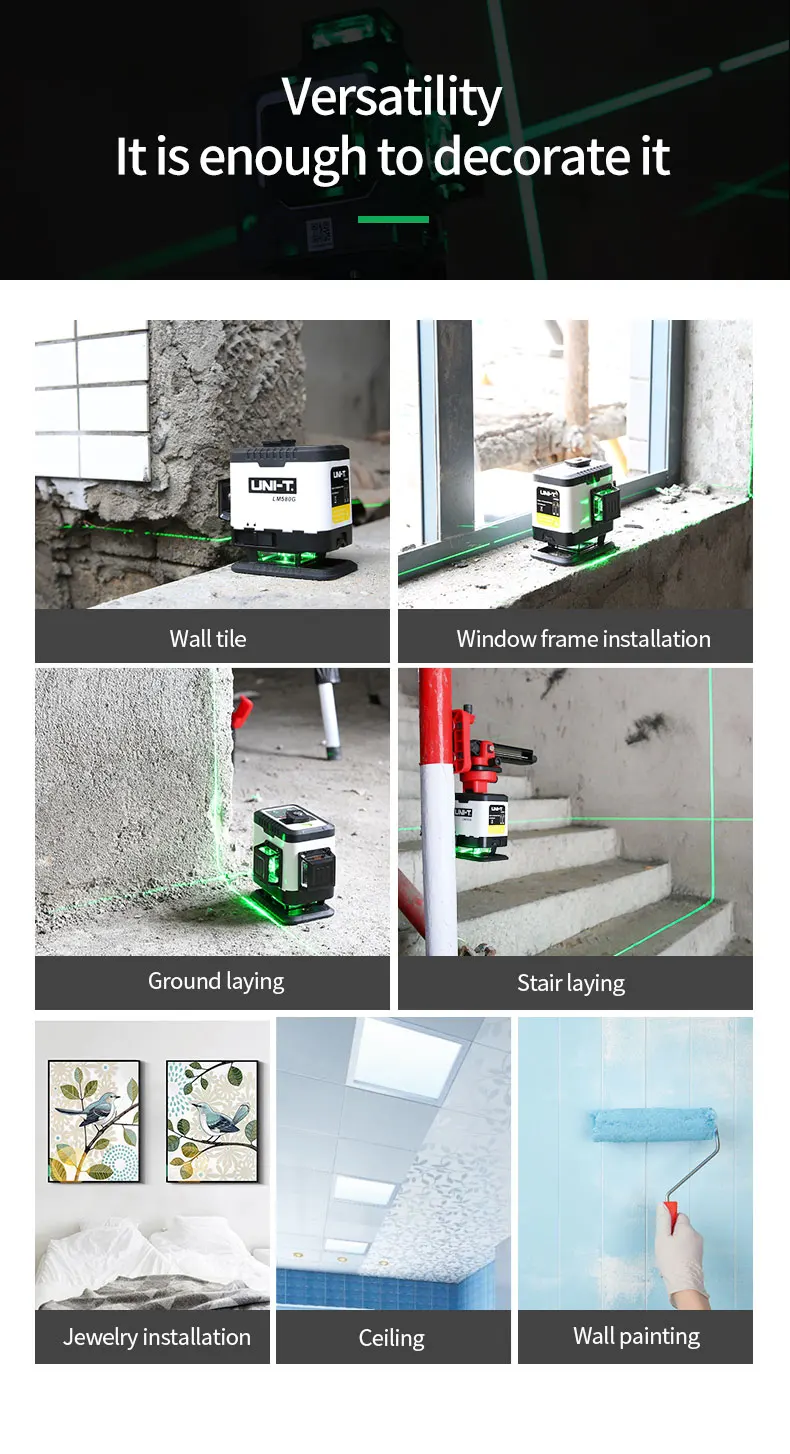 UNI-T 8 Lines 12 Lines 3D Laser Level 360 Degre Horizontal Vertical Cross Powerful Green Laser Beam LM572 LM573G LM573LD LM580G