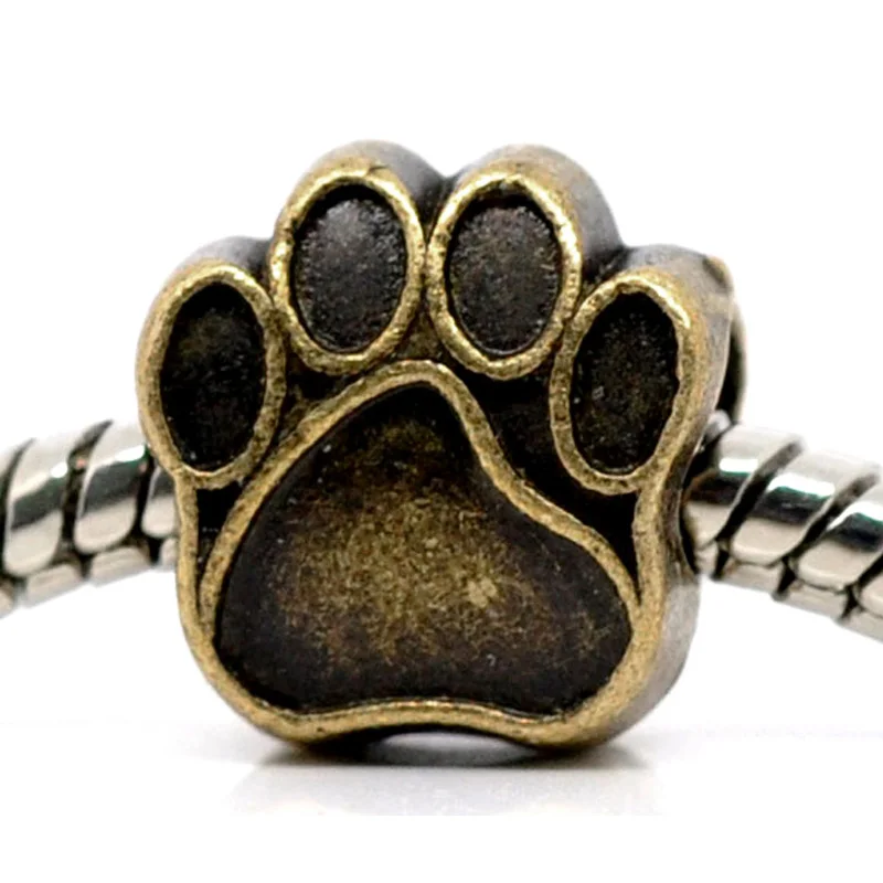 

New Arrival Lovely Dog Paw Shape Pendant Beads For DIY European Bracelet Jewelry 20PCs Antique Bronze Spacer Beads 11x11mm