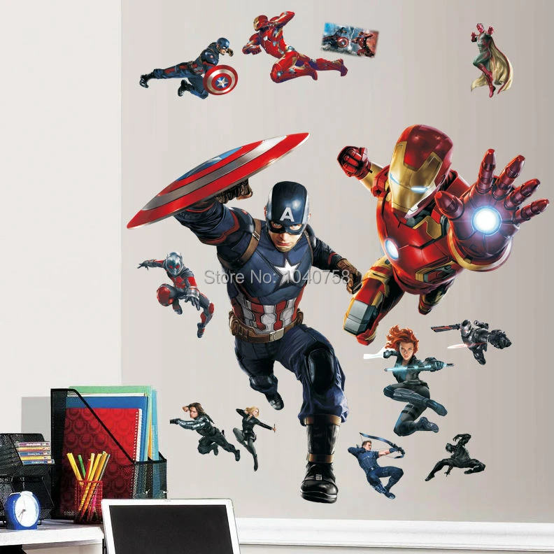 アベンジャーズ民事キャプテンアメリカアイアンマン戦争壁ステッカースーパーヒーローデカールホーム装飾壁紙アート子供ルームポスター Wallpaper Blues Wallpaper Ipodwallpaper Producer Aliexpress