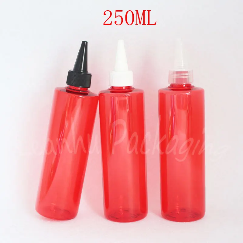 

250ML Red Plastic Bottle Pointed Mouth Cap , 250CC Shampoo / Jam Packaging Bottle , Empty Cosmetic Container ( 25 PC/Lot )