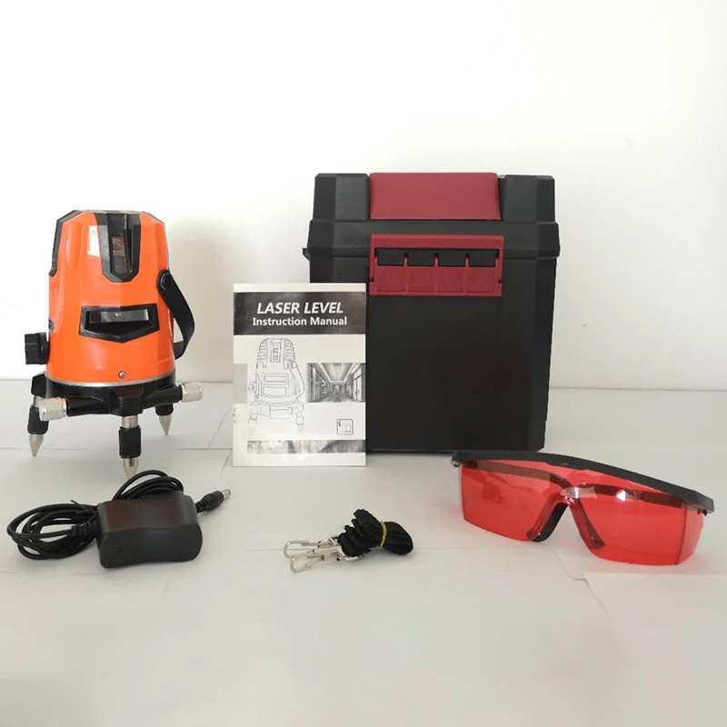 

5 laser lines 6 points 360 degrees rotary 635nm outdoor mode - receiver and tilt slash available auto line laser level