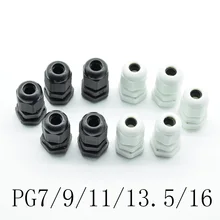 Connecteur de câble en plastique Nylon étanche 10 pièces IP68PG7 PG9 PG11 PG13.5 PG16, 3-6,5mm-14mm, câble CE blanc noir