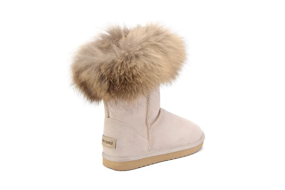 MBR FORCE Fashion Women's Natural Real fox Fur Snow Boots Genuine Cow Leather women Boots Female Warm Winter Boots Shoes