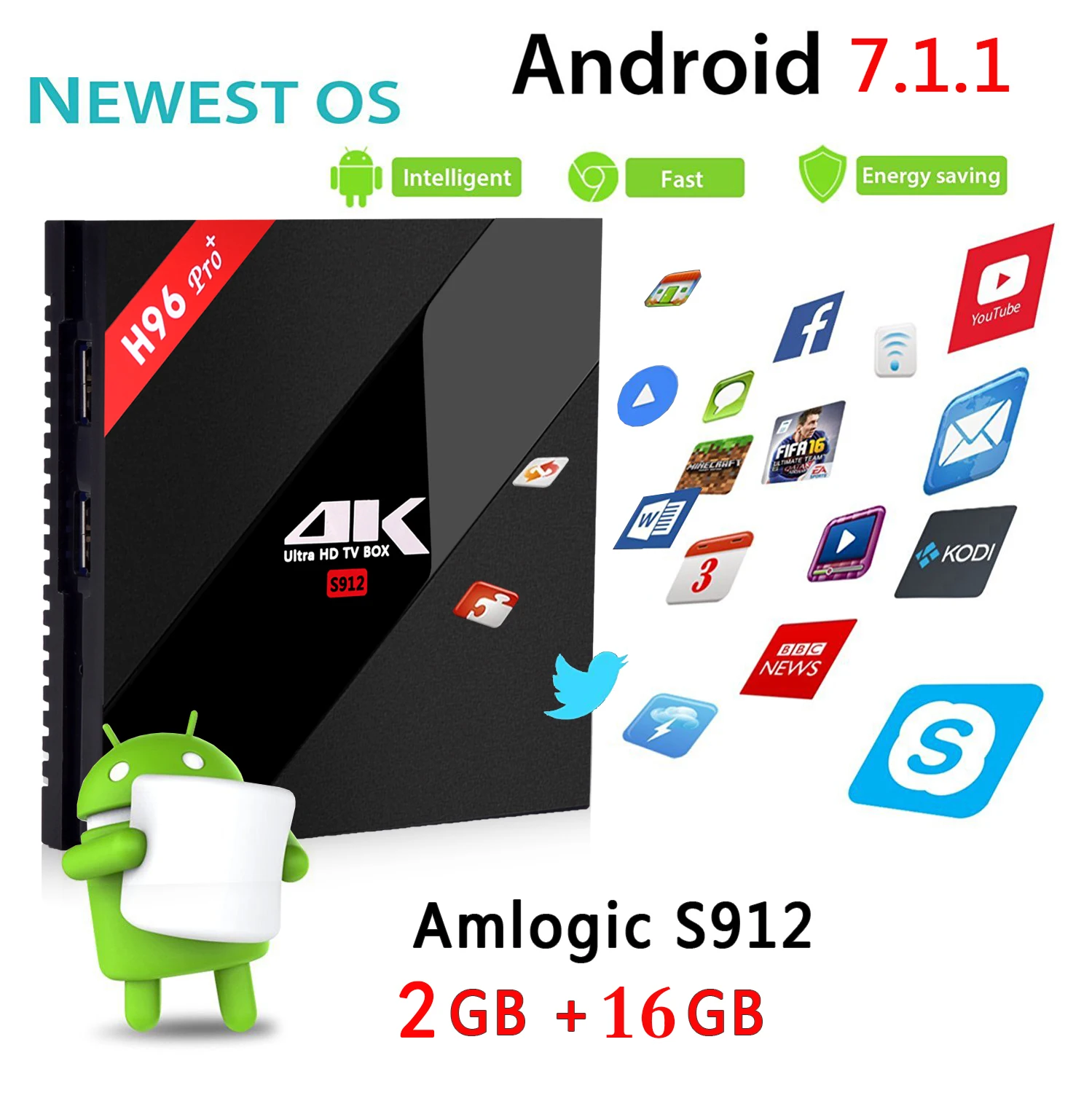 

H96 Pro 4K H.265 Amlogic S912 Android 7 TV Box 2.4G/5G WiFi Smart Set Top BOX 8 core Media Player Dual Wifi Tv Box for IPTV HDMI