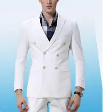 MS26 2017 Custom Made White Men Double Breasted Suit Groom/Groomsmen Tuxedos Wedding/Business Suit Ternos De Noivo Jacket+Pants
