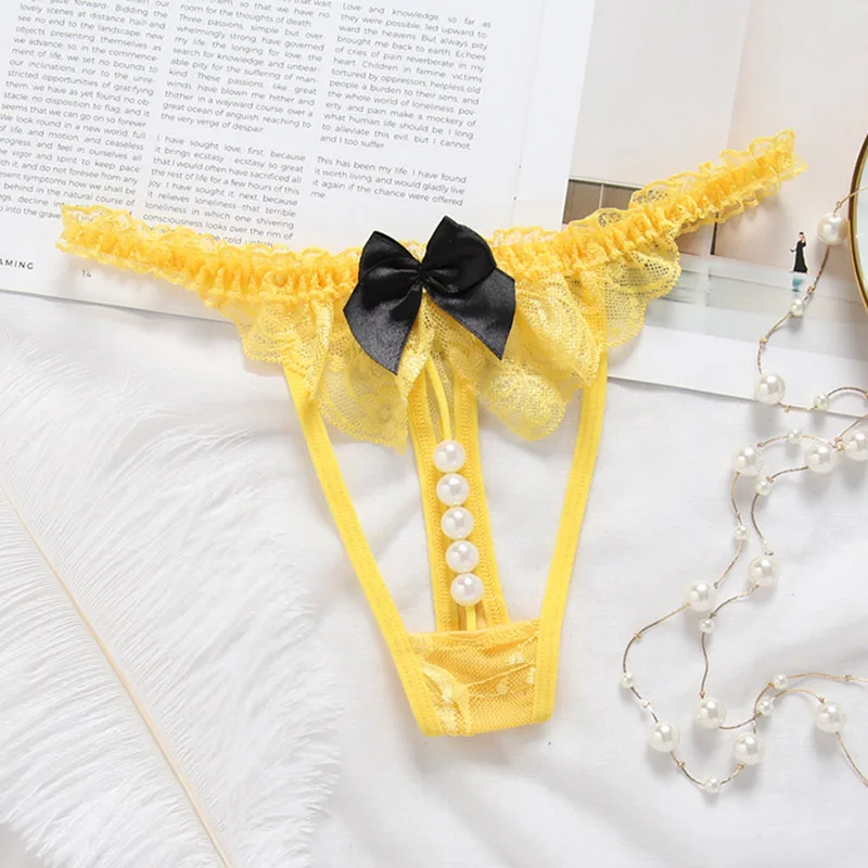 

Women's Sexy Panties With Imitation Pearl Hot Erotic Lingerie Leaf Open Crotch Transparent Underwear G-String Crotchless Thongs