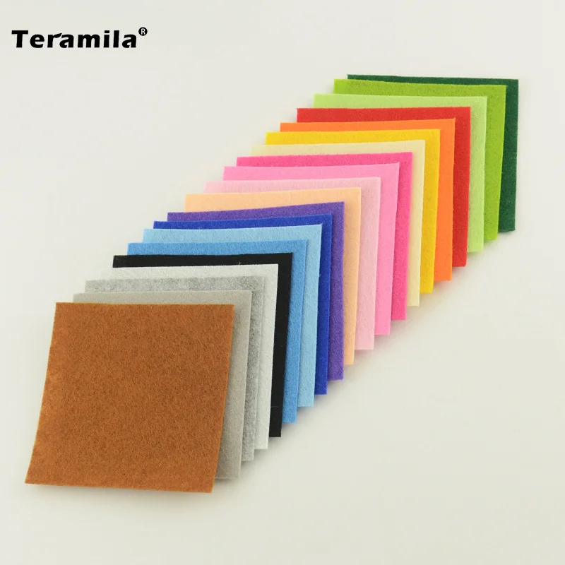 Teramila Solid Color 100% Polyester Nonwoven Felt Fabric DIY Precut Pack For Flower Bag Doll 1.0MM Thick 15x15CM/Piece