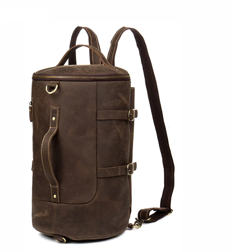 Seitenansicht des Woosir Vintage-Herrenrucksacks aus echtem Leder