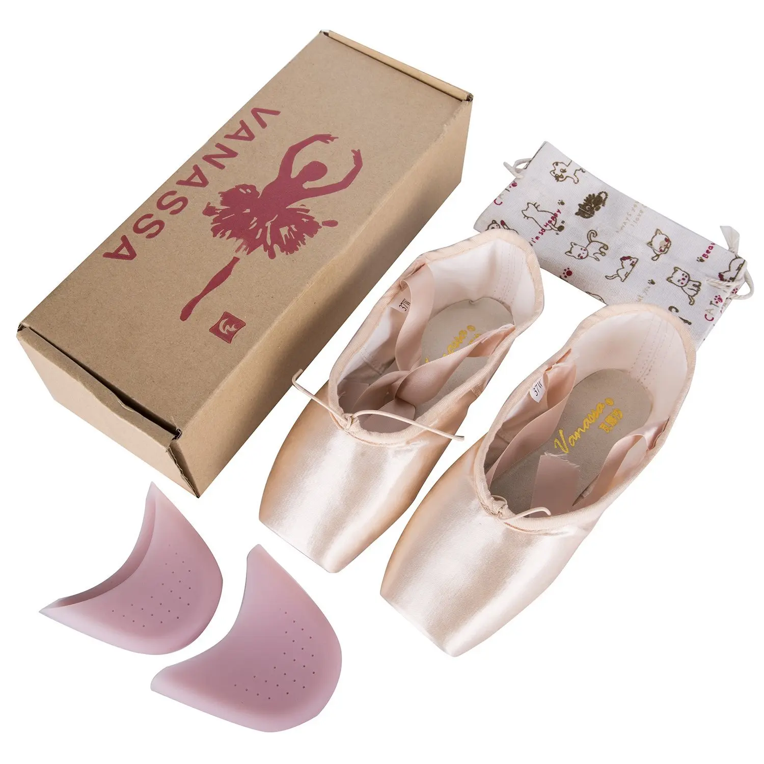 

WENDYWU Professional Ballet Slipper Dance Shoe Pink Ballet Pointe Shoes with Toe Pad Protector for Girls