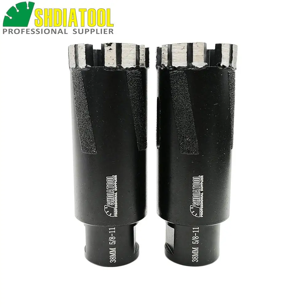 SHDIATOOL 2pcs Dia 38mm  5/8-11 Laser Welded Diamond Dry Drilling Bits With Side Protection Core Bits Granite Hole Saw dt diatool 1pc 38mm m14 laser welded diamond dry drilling core bits with side protection hole saw for hard granite nature stone