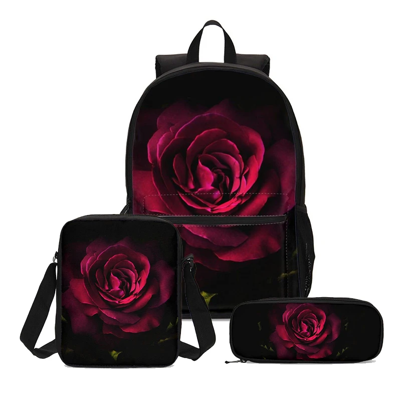 3pcs Set Backpack Women Casual Rose Floral Print Backpack Bookbags School Backpacks Bags For Teenage Girls Mochila Mujer - Цвет: 3