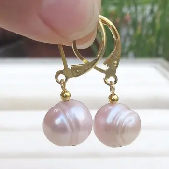 

AAA 9-10mm South Sea pink purple Baroque Pearl Earrings 14k/20 hook