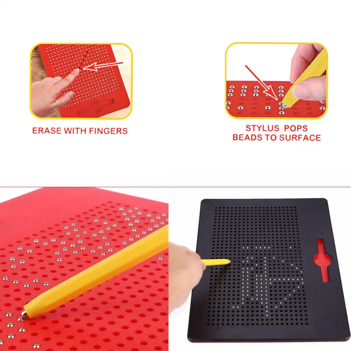 Магнитный планшет 33,5x25,5 см, магнитная подушка, доска для рисования из стальных бусин, стилус, Обучающие игрушки для письма, подарок для детей