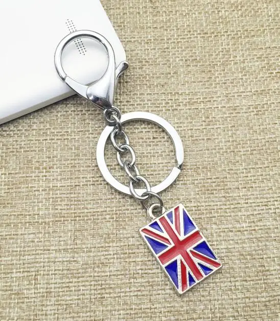 Vintage Silver Enamel British Flag Key Chain London UK Flag For Keys