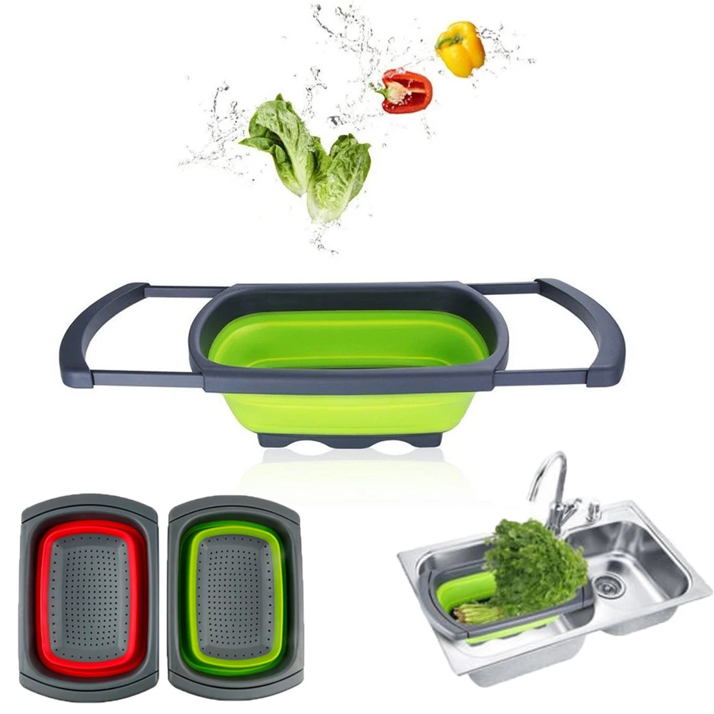 

Retractable Vegetable Fruit Drain Basket Filter Water Basket Washing Bowl Fruit Plate Foldable Storage Basket Kitchen Tools