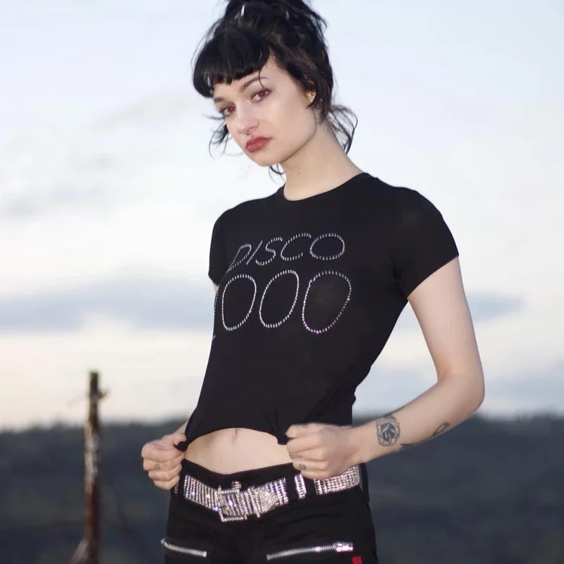 

2019 Summer Women Tee Shirts Comfort Gothic Style Short Sleeve T-Shirt Black Printed Top Clothing Lady Vogue Top Graphic Tees