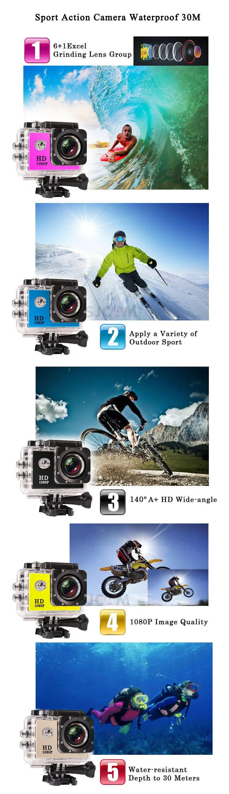 Full HD 1080P спортивная экшн-видеокамера, мини-камера, уличная водонепроницаемая для Go pro " экран, водостойкая микро-камера