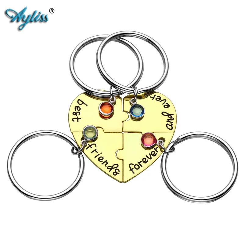

Ayliss 2018 New Alloy Rhinestone Best Friends Forever and Ever BFF Keyring Engraved Puzzle Friendship Matching Pendant Keychains