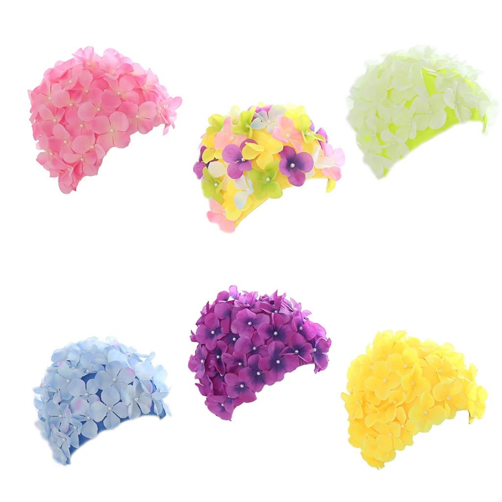 

Cute Adult Swimming Cap Creative 3D Flowers Waterproof Protect Ears Cover Soft Nylon Lightweight Unisex Swim Accessory