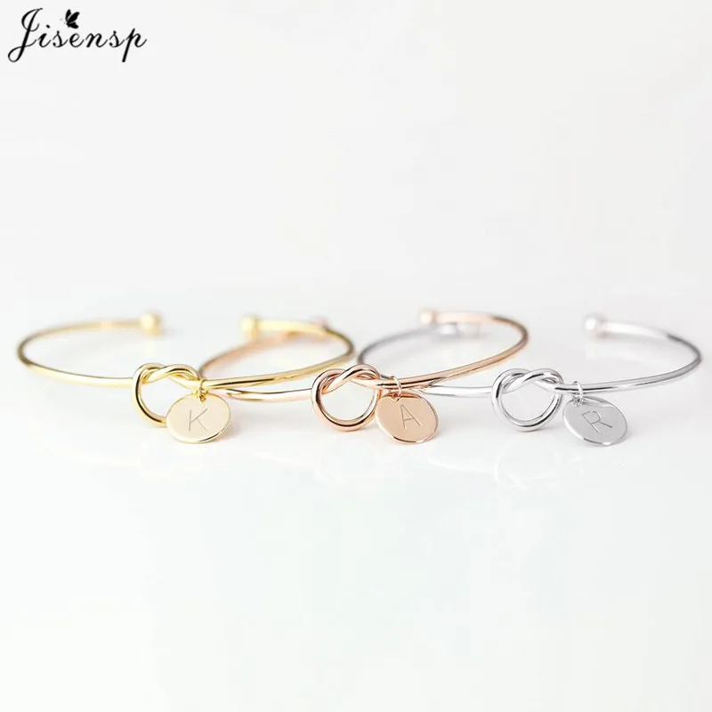 Girlfriends A-Z Charm Bracelets Bridesmaid Opening Bangle Jewelry Jisensp Simple Initial Knot Bracelet 26 Letters Bangles for bangle bracelet