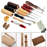 14 stücke Leder Handwerk Set Hand Nähen Sewing Werkzeuge DIY Seil Nadel Fingerhut Gewinde Ahle Handarbeit Kits