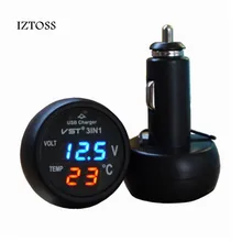 IZTOSS 3 в 1 цифровой светодиодный Вольтметр термометр Автомобильный USB зарядное устройство 12 В/24 В измеритель температуры вольтметр прикуриватель