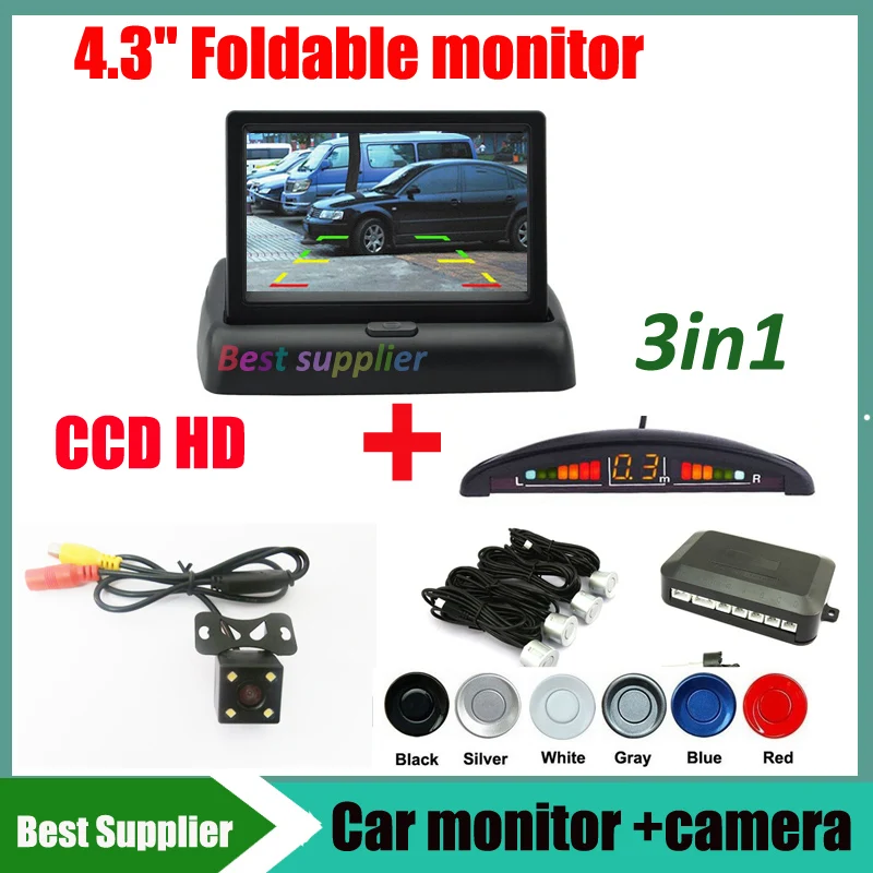 3 в 1 парковочный 4 датчика + CCD HD универсальная камера заднего вида дюймовый