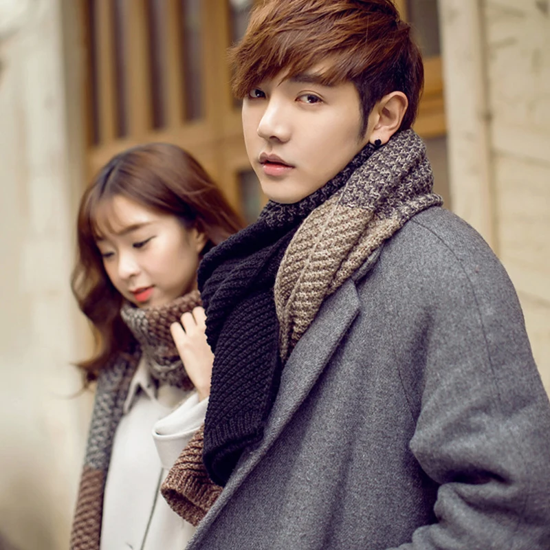 Mingjiebihuo осенне-зимний цветной шерстяной шарф для пары, мужской и женский теплый толстый полосатый вязаный шарф, модный шарф для девочек